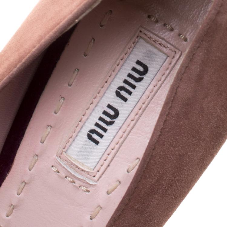 Pre Owned Miu Miu Two Tone Suede Peep Toe Platform Pumps Size 38.5