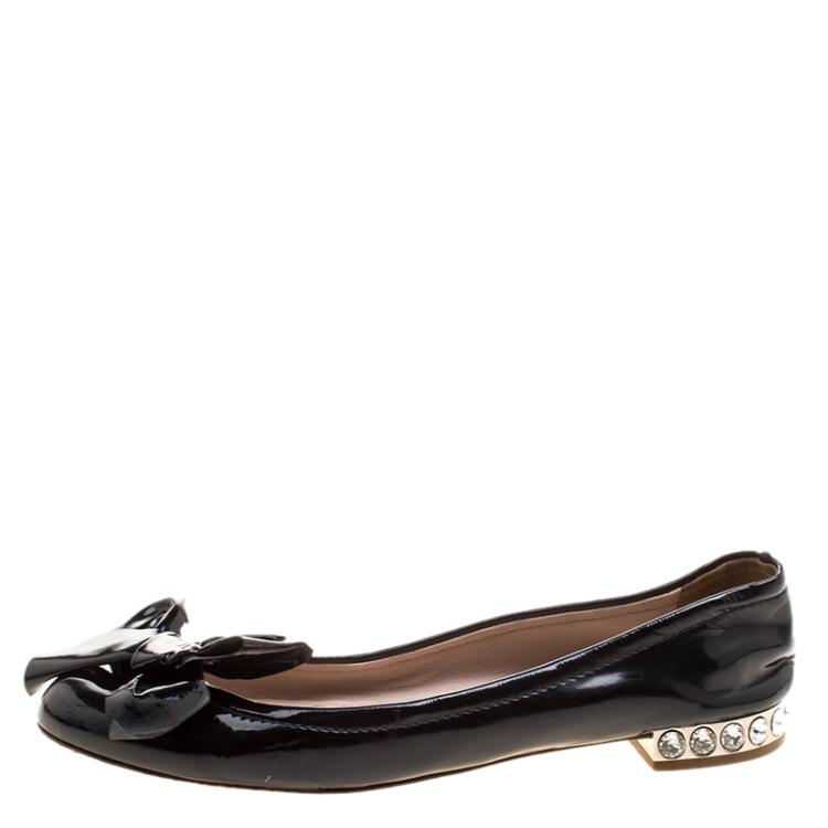 Miu Miu Patent Leather Bow Crystal Embellished Ballet Flats Size 36.5 Miu |