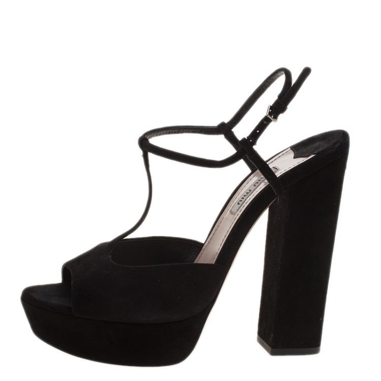 black t bar block heels