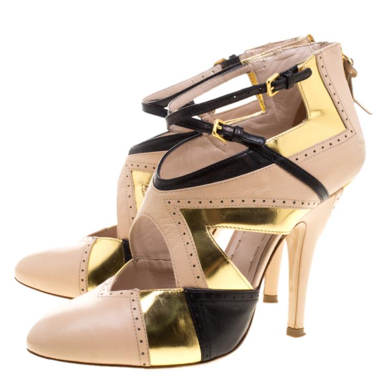 Pre Owned Miu Miu Multicolor Leather Booties Size 38.5