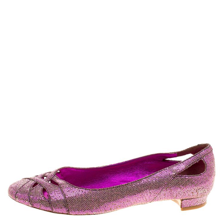 Pre Owned Miu Miu Hot Pink Glitters Ballet Flats Size 38