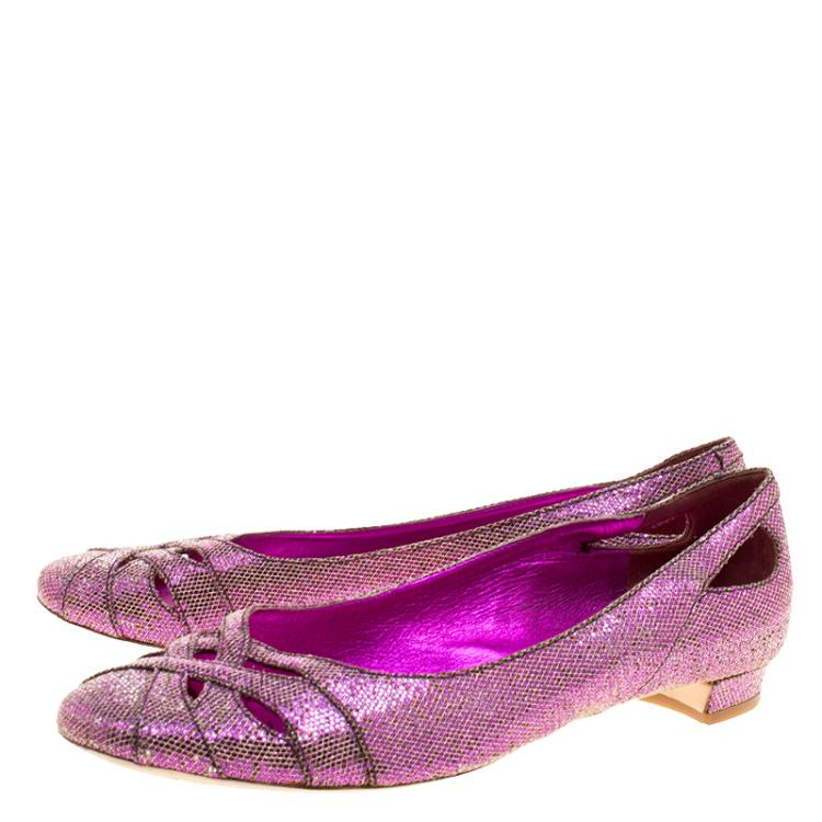 Pre Owned Miu Miu Hot Pink Glitters Ballet Flats Size 38