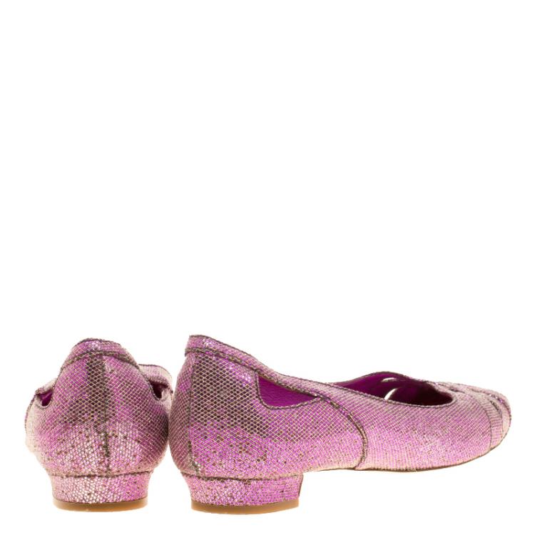 Pre Owned Miu Miu Hot Pink Glitters Ballet Flats Size 38