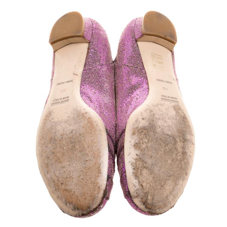 Pre Owned Miu Miu Hot Pink Glitters Ballet Flats Size 38