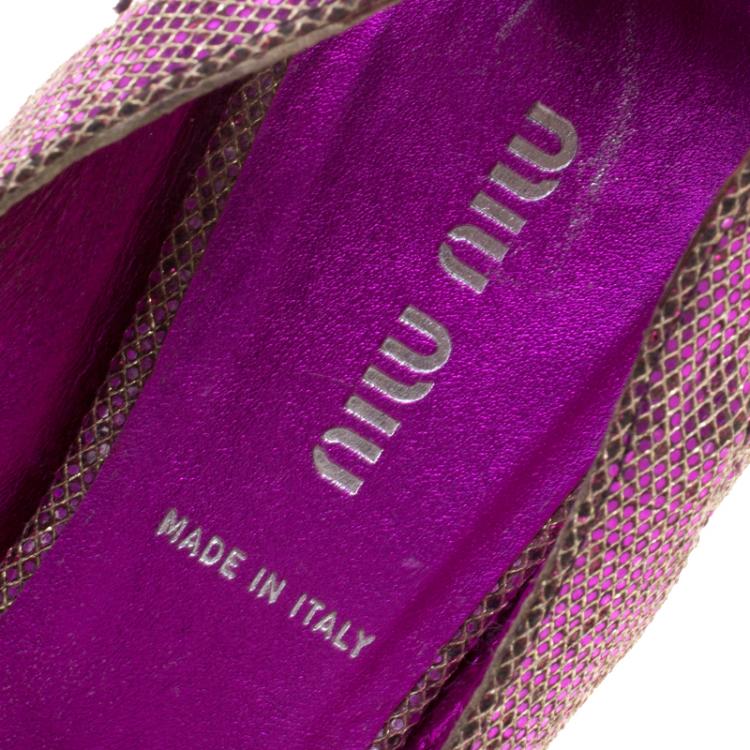 Pre Owned Miu Miu Hot Pink Glitters Ballet Flats Size 38