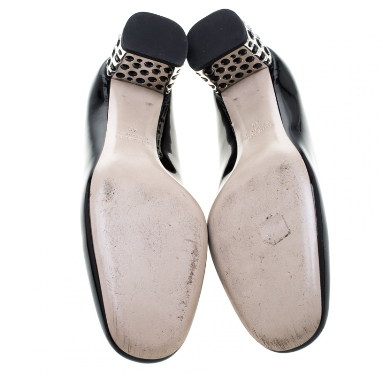 Pre Owned Miu Miu Black Patent Leather Crystal Embellished Block Heel Pumps Size 40