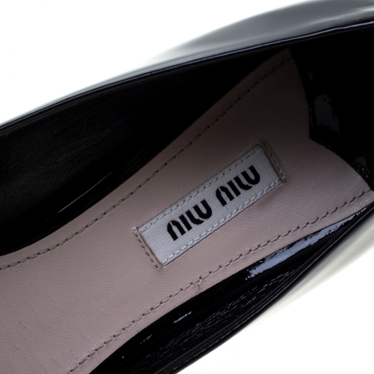 Pre Owned Miu Miu Black Patent Leather Crystal Embellished Block Heel Pumps Size 40
