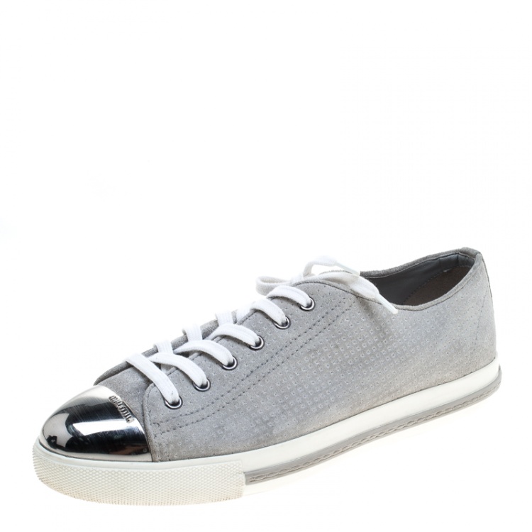 Pre Owned Miu Miu Grey Suede Cap Toe Sneakers Size 40