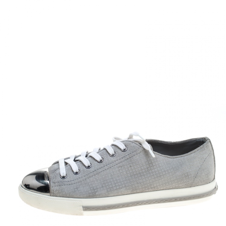 Pre Owned Miu Miu Grey Suede Cap Toe Sneakers Size 40