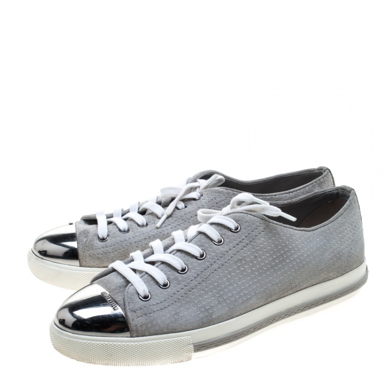Pre Owned Miu Miu Grey Suede Cap Toe Sneakers Size 40