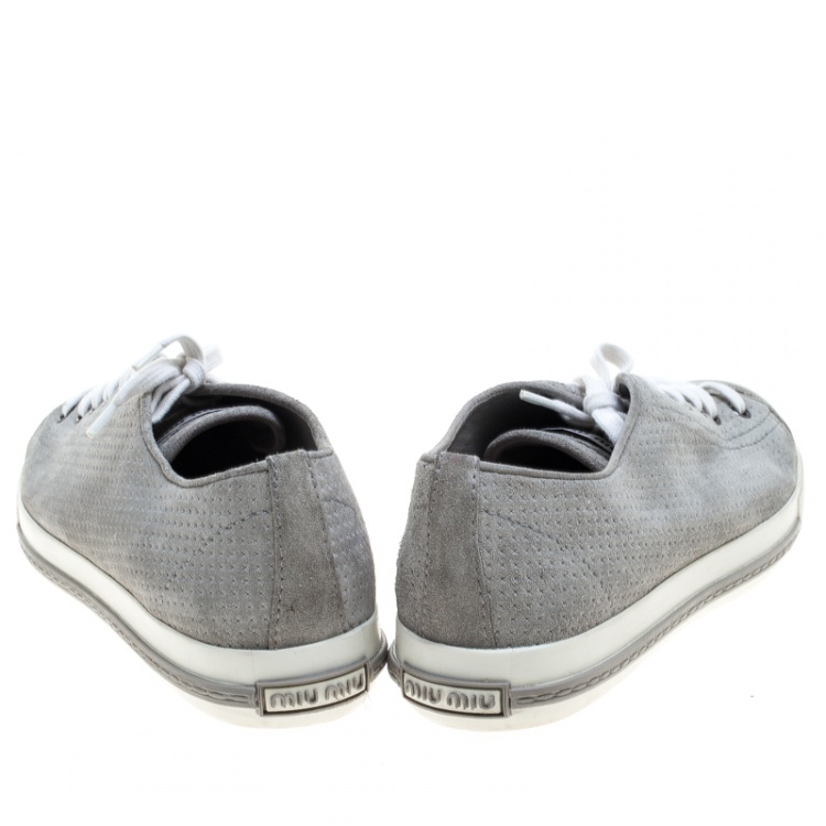 Pre Owned Miu Miu Grey Suede Cap Toe Sneakers Size 40
