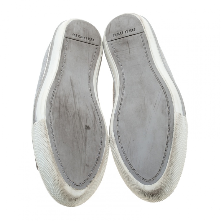 Pre Owned Miu Miu Grey Suede Cap Toe Sneakers Size 40