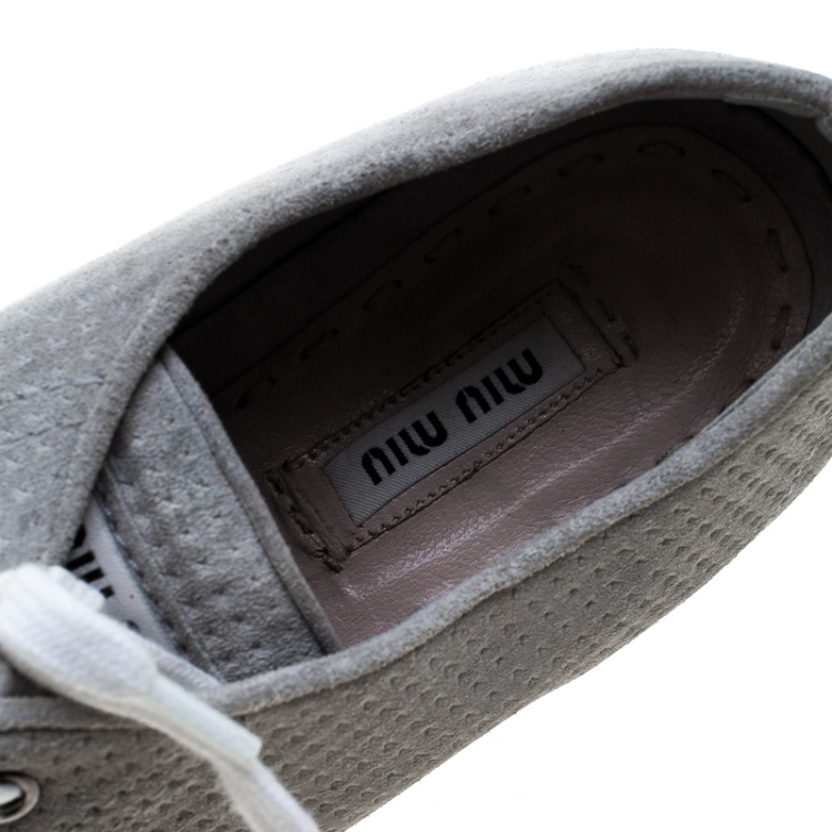 Pre Owned Miu Miu Grey Suede Cap Toe Sneakers Size 40