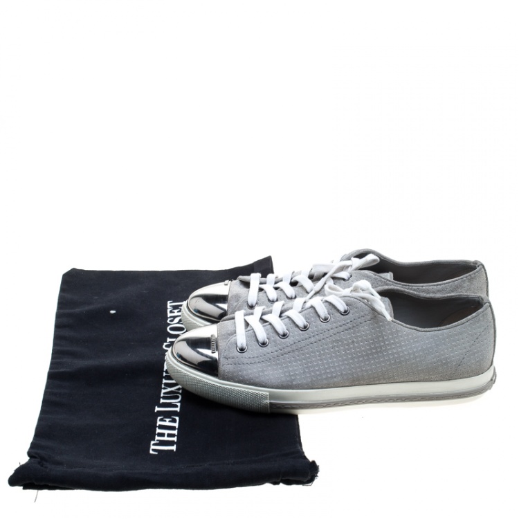 Pre Owned Miu Miu Grey Suede Cap Toe Sneakers Size 40