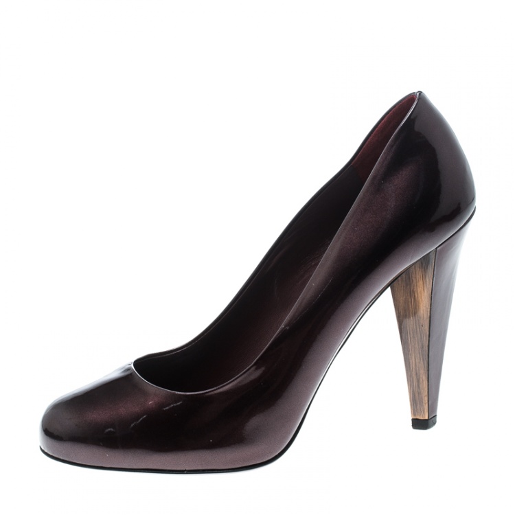 Pre Owned Miu Miu Burgundy Patent Leather Pumps Size 38