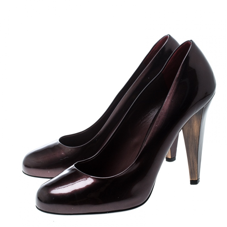 Pre Owned Miu Miu Burgundy Patent Leather Pumps Size 38