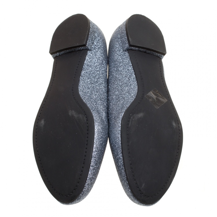 Pre Owned Miu Miu Metallic Silver Glitter Smoking Slippers Size 38.5