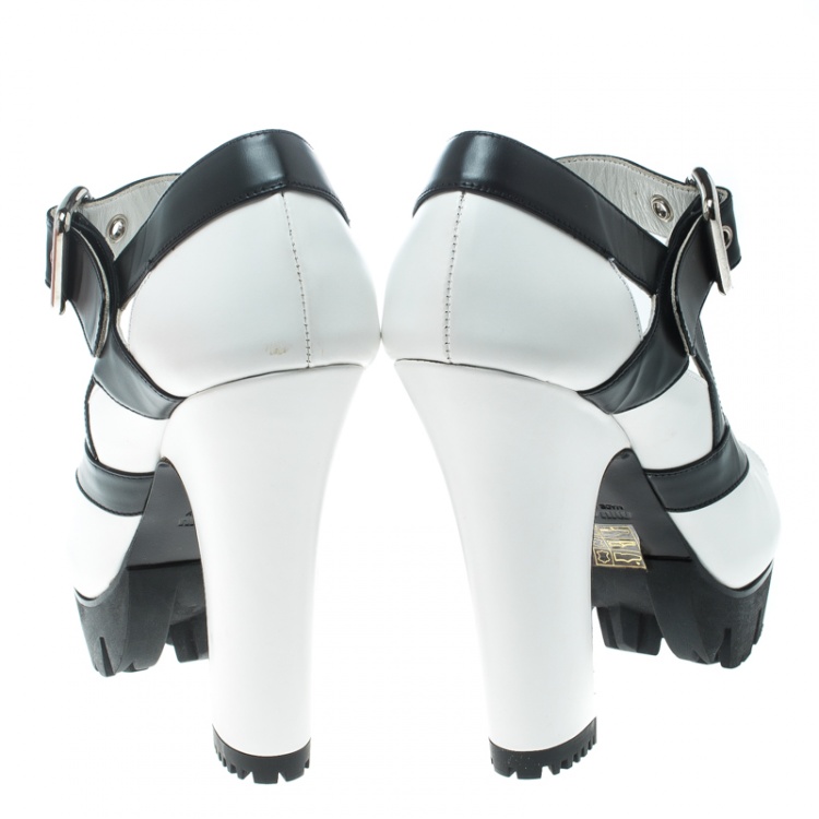 مملوكة مسبقًا Miu Miu Monochrome Leather Block Heel Sandals Size 41