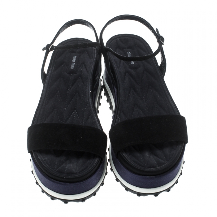 Pre Owned Miu Miu Black Suede Ankle Strap Platform Sandals Size 38.5