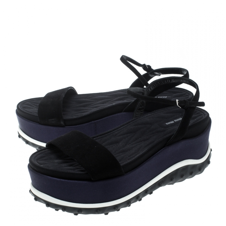 Pre Owned Miu Miu Black Suede Ankle Strap Platform Sandals Size 38.5
