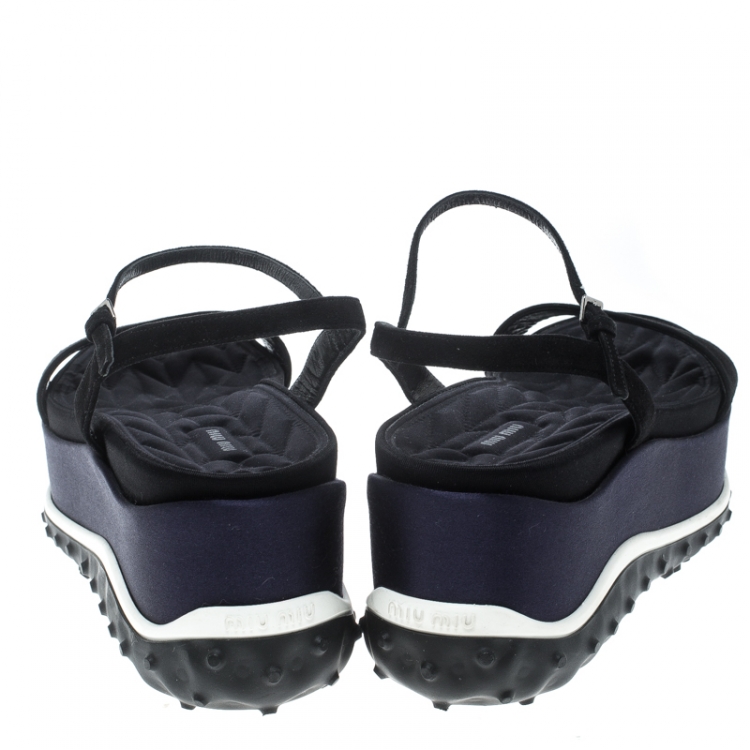 Pre Owned Miu Miu Black Suede Ankle Strap Platform Sandals Size 38.5