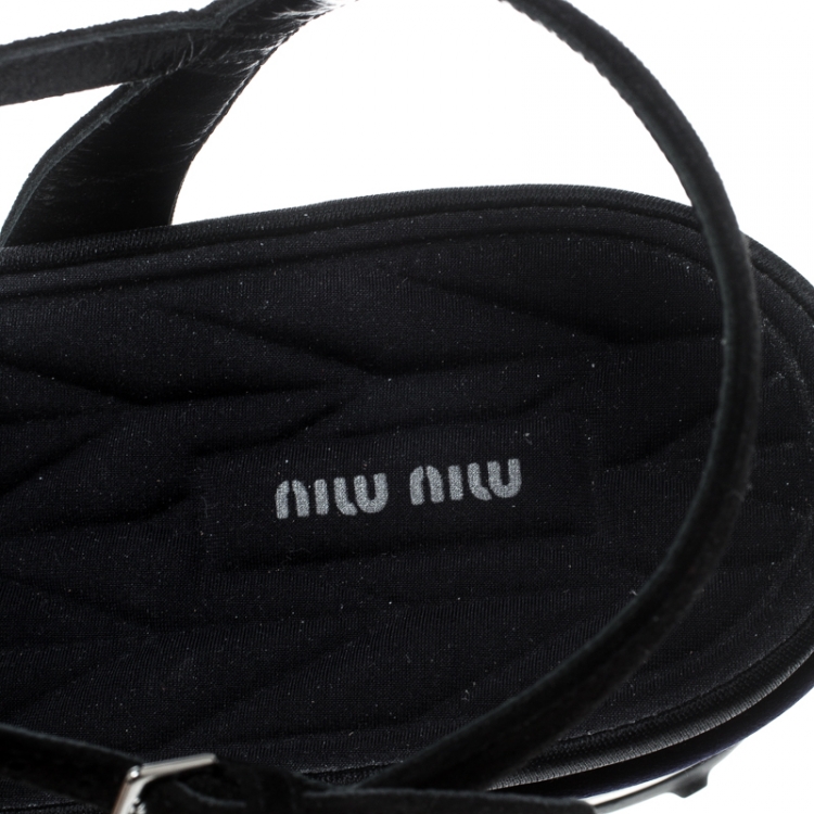 Pre Owned Miu Miu Black Suede Ankle Strap Platform Sandals Size 38.5