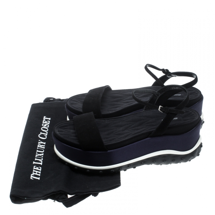 Pre Owned Miu Miu Black Suede Ankle Strap Platform Sandals Size 38.5