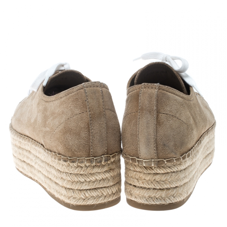 Pre Owned Miu Miu Beige Suede Espadrille Platform Sneakers Size 38
