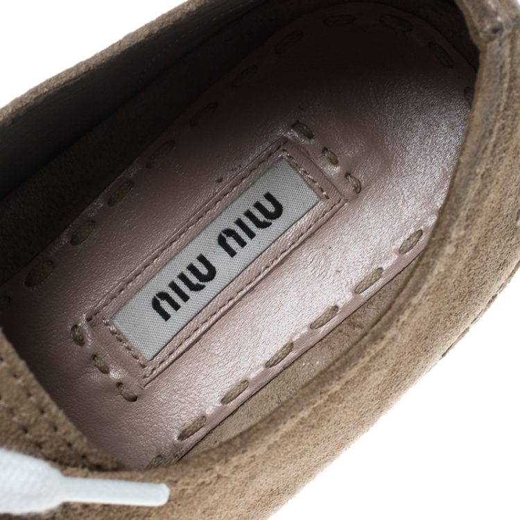 Pre Owned Miu Miu Beige Suede Espadrille Platform Sneakers Size 38