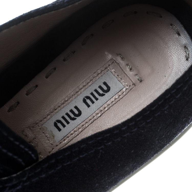 Pre Owned Miu Miu Midnight Blue Suede Studded Cap Toe Sneakers Size 38