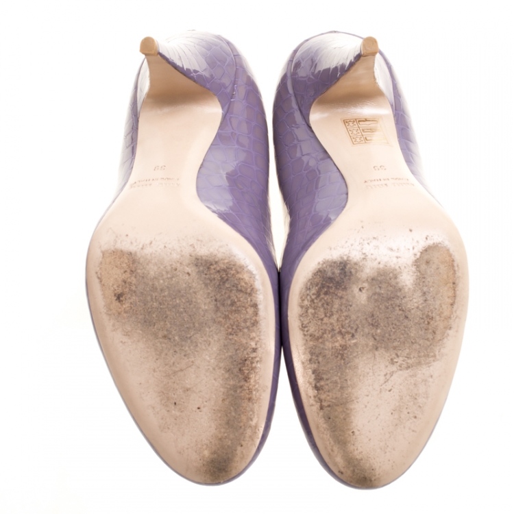Pre Owned Miu Miu Purple Croc Embossed Patent Leather Pumps Size 39