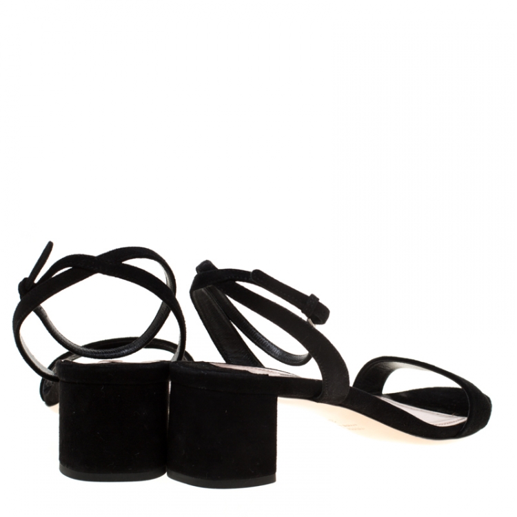 مملوكة مسبقًا Miu Miu Black Suede Ankle Strap Open Toe Sandals Size 38