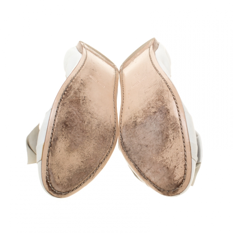 Pre Owned Miu Miu White Leather Ballet Flats Size 39