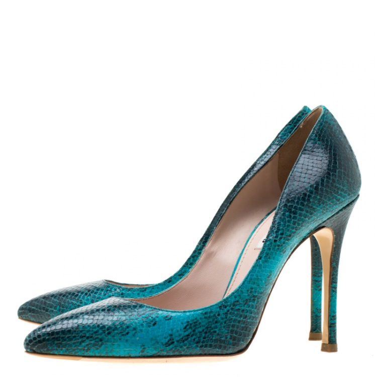 Pre Owned Miu Miu Two Tone Python Embossed Leather Pointed Toe Pumps Size 39.5