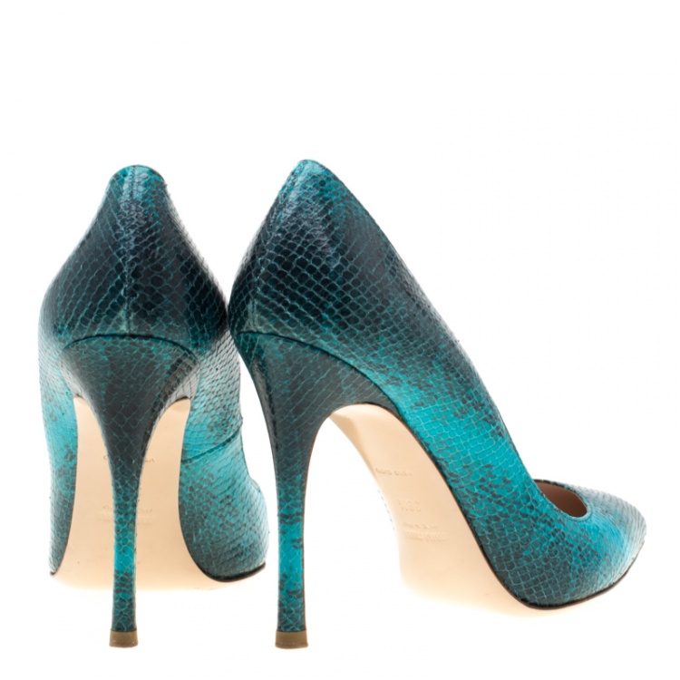 Pre Owned Miu Miu Two Tone Python Embossed Leather Pointed Toe Pumps Size 39.5