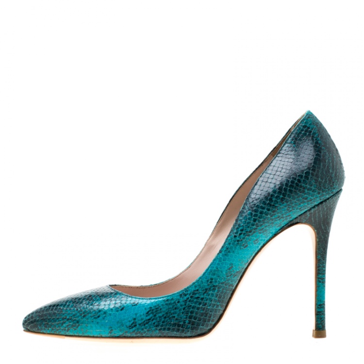 Pre Owned Miu Miu Two Tone Python Embossed Leather Pointed Toe Pumps Size 39.5