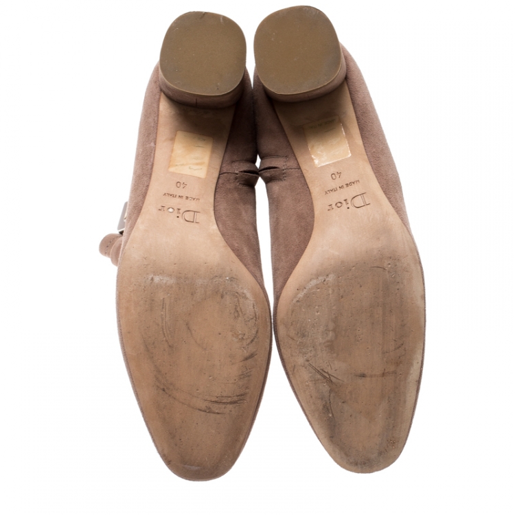 Pre Owned Dior Beige Suede Buckle Detail Ankle Boots Size 40