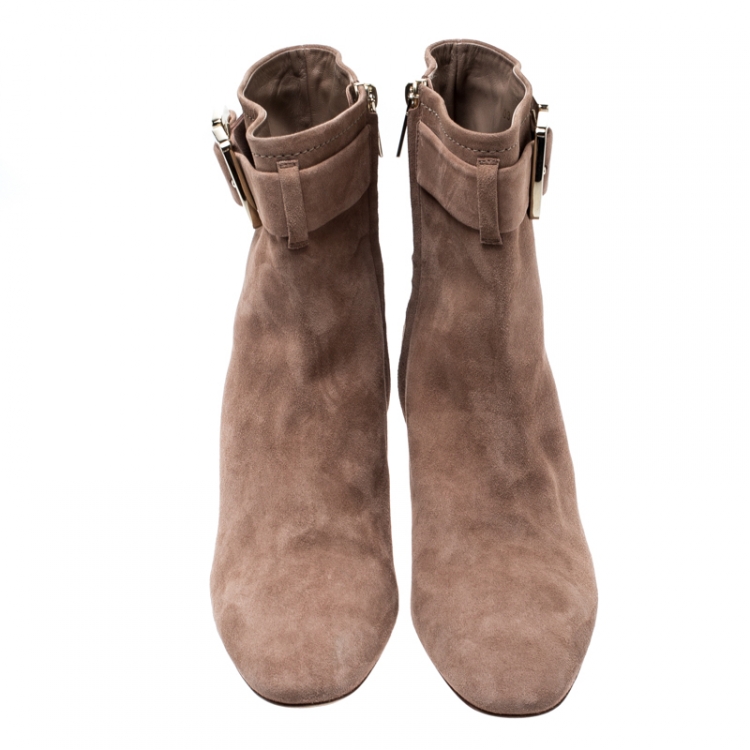 Pre Owned Dior Beige Suede Buckle Detail Ankle Boots Size 40