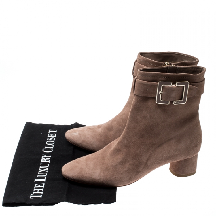 Pre Owned Dior Beige Suede Buckle Detail Ankle Boots Size 40