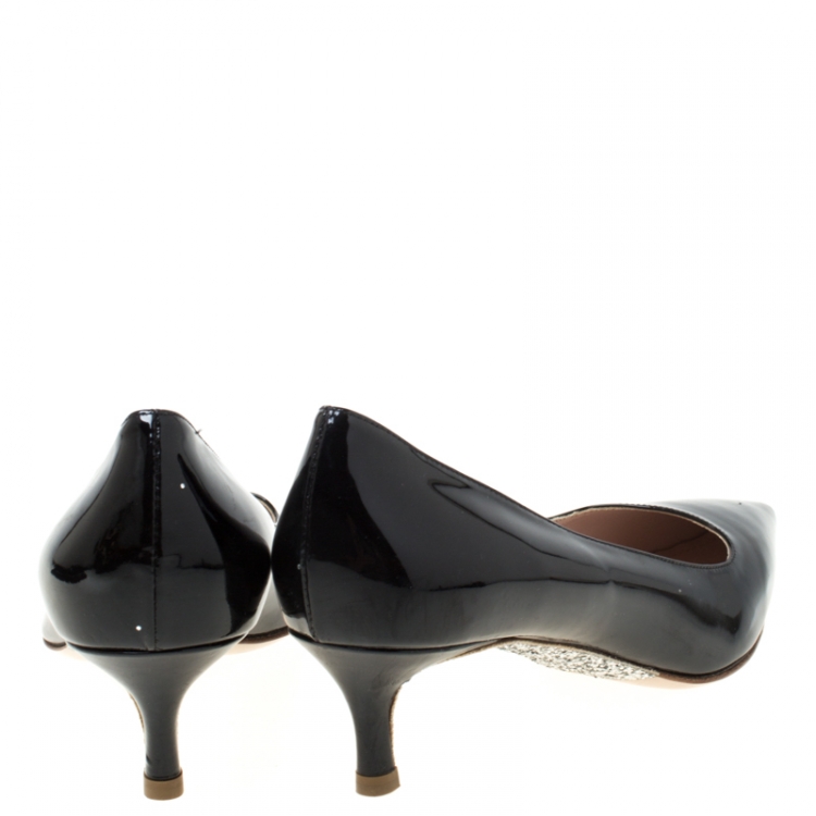 Pre Owned Miu Miu Black Patent Leather Pointed Toe Kitten Heel Pumps Size 37.5