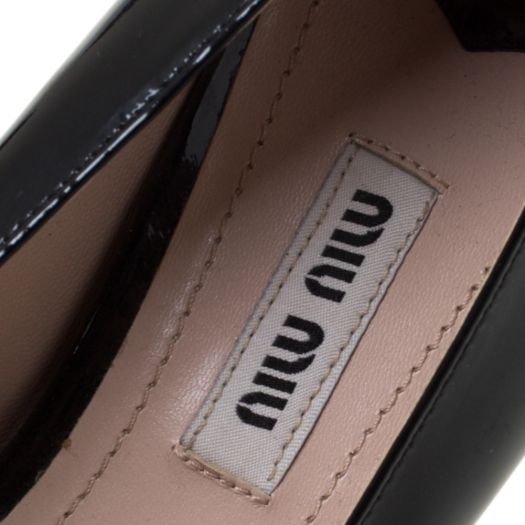 Pre Owned Miu Miu Black Patent Leather Pointed Toe Kitten Heel Pumps Size 37.5