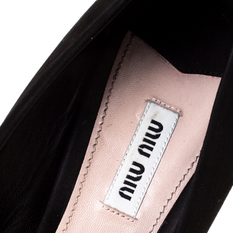 Pre Owned Miu Miu Black Suede Crystal Embellished Peep Toe Pumps Size 39