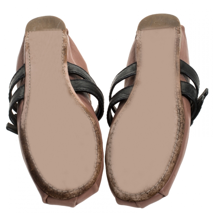 Pre Owned Miu Miu Beige Leather Buckle Detail Ballet Flats Size 39.5