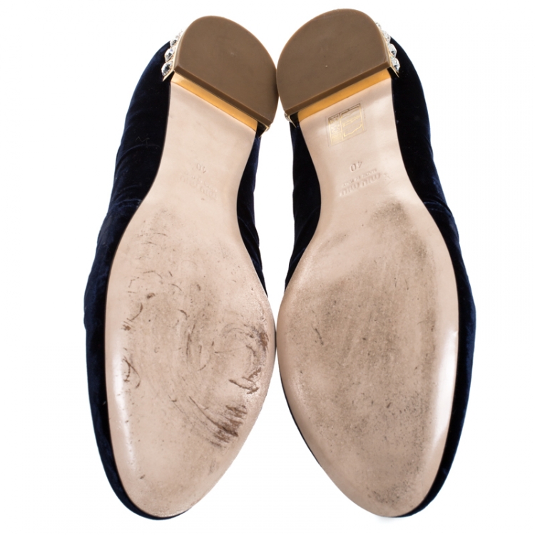 Pre Owned Miu Miu Black Velvet Crest Embellished Smoking Slippers Size 40