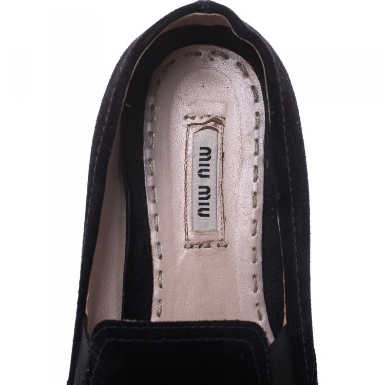 Pre Owned Miu Miu Black Suede Metal Cap Toe Platform Slip On Sneakers Size 38