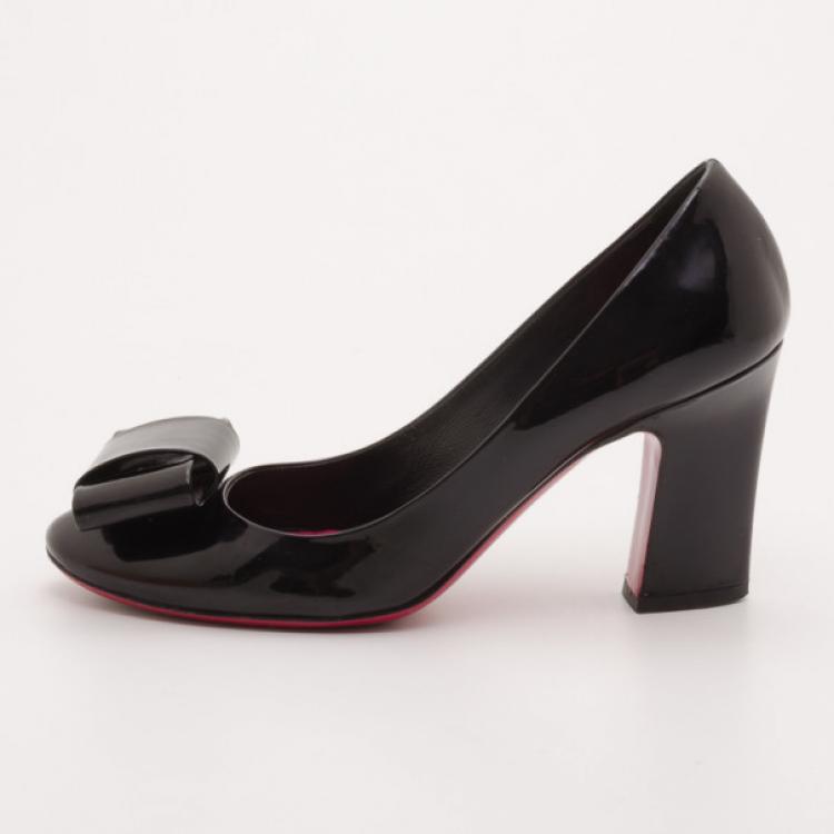 Pre Owned Miu Miu Black Patent Leather Bow Front Pumps Size 37.5