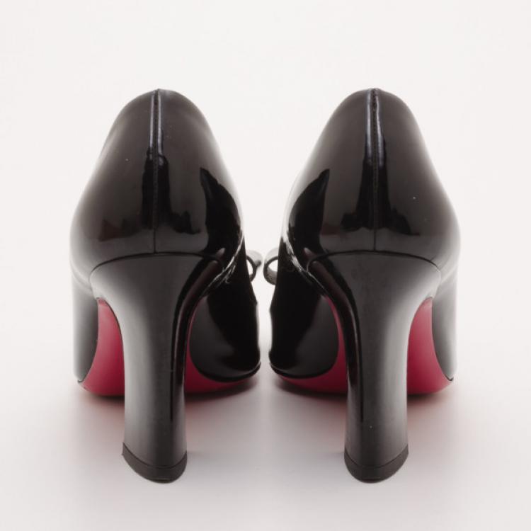Pre Owned Miu Miu Black Patent Leather Bow Front Pumps Size 37.5