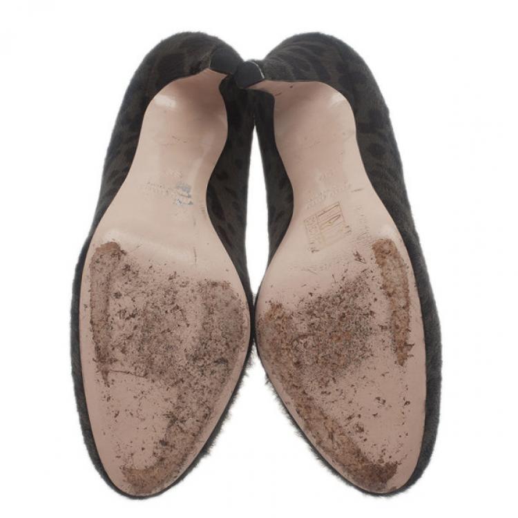 Pre Owned Miu Miu Grey Leopard Pony Hair Pumps Size 39