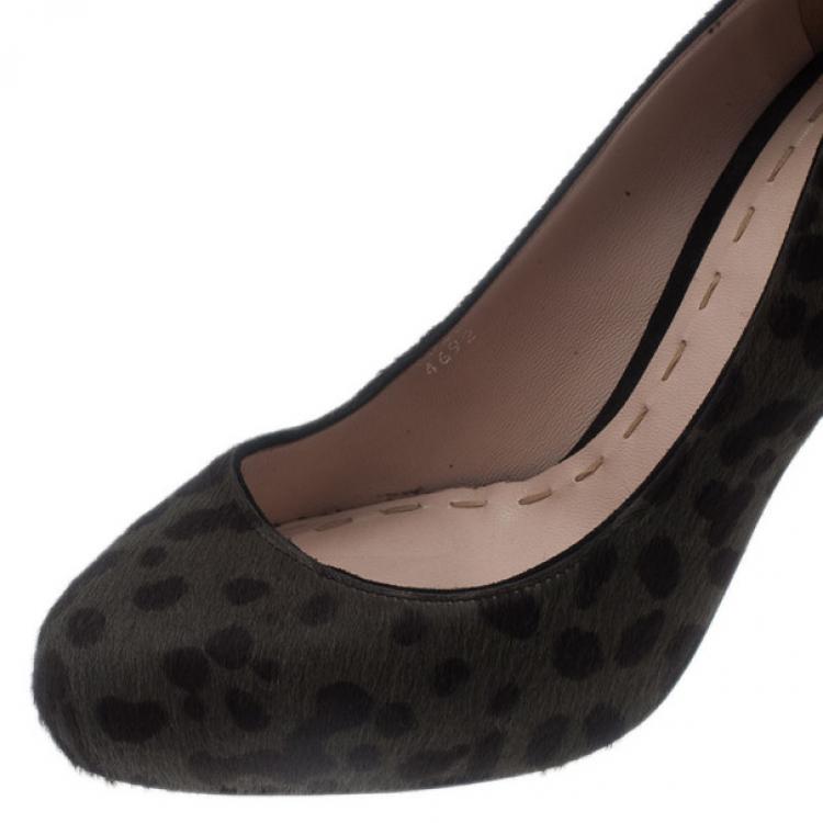 Pre Owned Miu Miu Grey Leopard Pony Hair Pumps Size 39