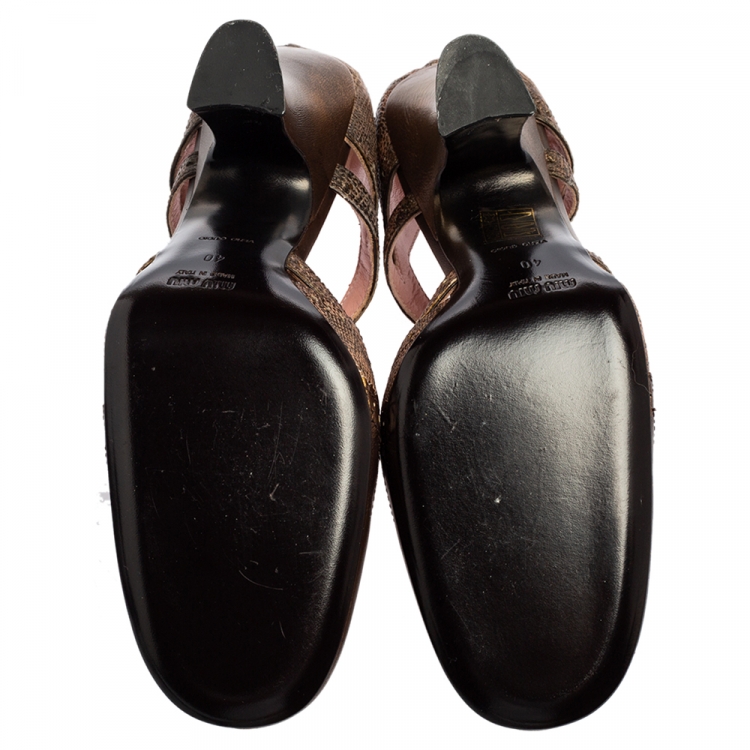 Pre Owned Miu Miu Metallic Copper Brogue Leather Pumps Size 40